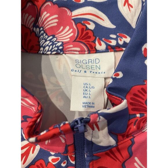 Sigrid Olsen Full Zip Activewear Jacket Floral Size Lg NWT UPF 50 Thumb Hole - Picture 3 of 9